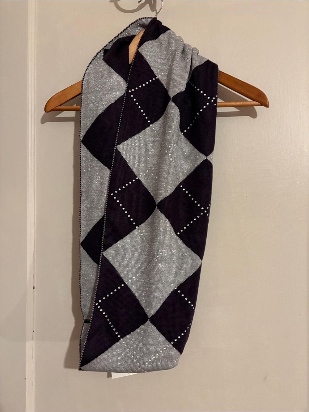 Women's Purple and Silver Argyle Knit Infinity Scarf